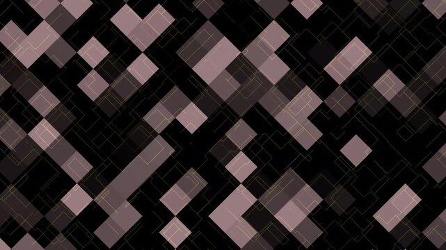 Squares arranged in a geometric pattern create an abstract mosaic that features subtle pink hues against a deep black background, providing a versatile design element for modern digital media.