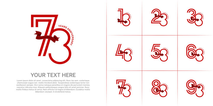 Anniversary logo type set with double line number. red color with ribbon can be use special moment