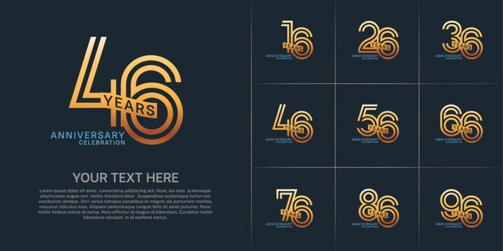 Anniversary logo type set with double line number. gold and blue color with ribbon can be use special moment