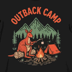 Kangaroo sitting by campfire cooking. © hisam