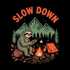 Obraz premium Sloth sitting by campfire relaxing.