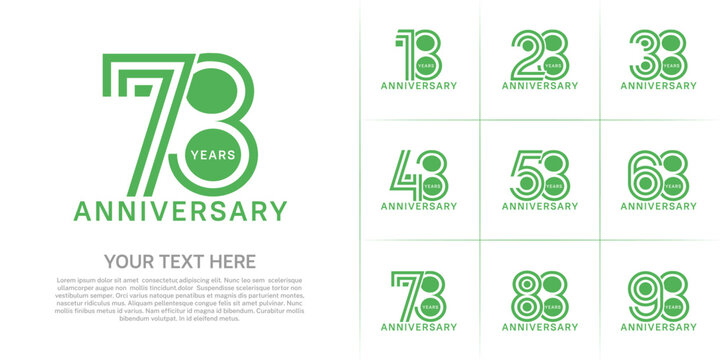 Anniversary set design with double line number. green color for celebration event