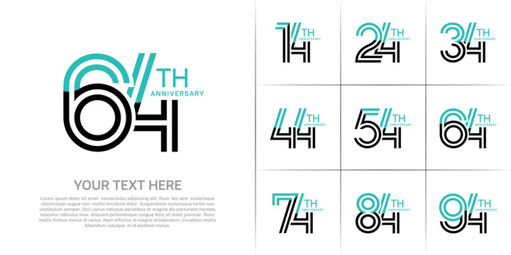 Anniversary set design with double line number. black and green color for celebration event