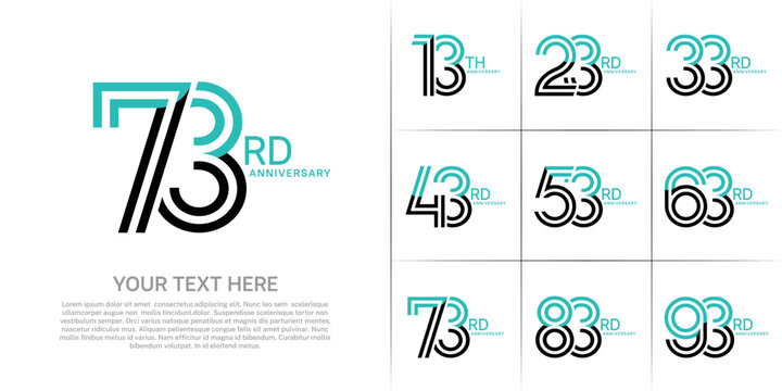 Anniversary set design with double line number. black and green color for celebration event