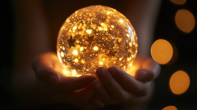 Glowing orb of light and stars held gently in cupped hands