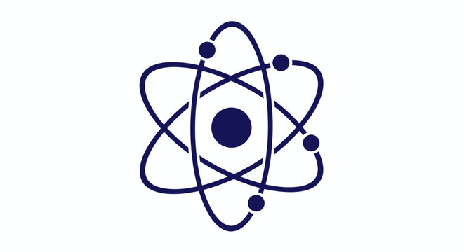 Abstract blue atom symbol icon for science and research visualization design.