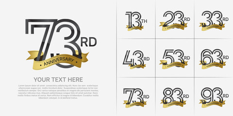 Fototapeta premium Anniversary logo set with double line number style. black color with golden ribbon can be use for special moment