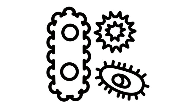 Abstract monochrome illustration of bacteria and germs under magnification.
