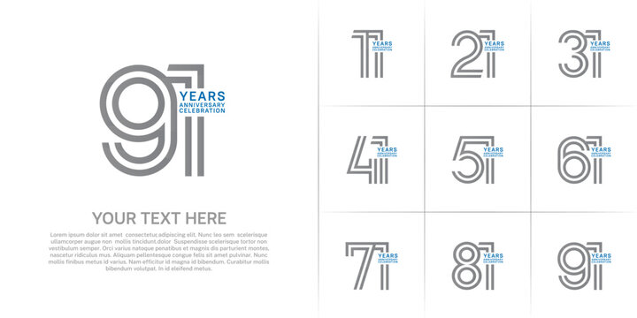 Anniversary logo set with double line number style. grey and blue color can be use for special moment