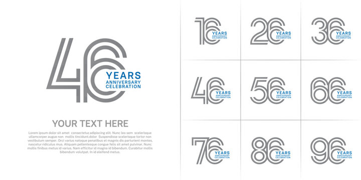 Anniversary logo set with double line number style. grey and blue color can be use for special moment