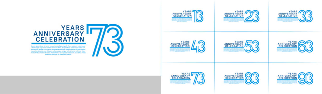 Anniversary logo set with double line number style. blue color can be use for special moment