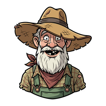 Elderly Hillbilly Character with Straw Hat and Overalls