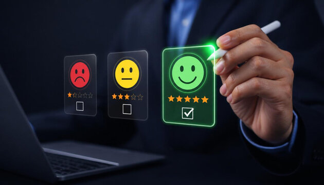 Businessman Selecting Customer Satisfaction Rating Digital Interface