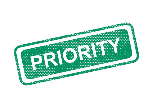 Green priority rubber stamp icon with grunge texture isolated on transparent background