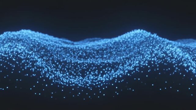 Abstract blue particle wave on dark background, digital technology concept