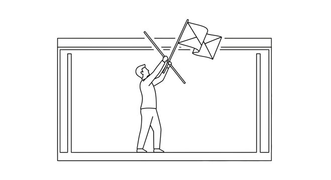 Man Signaling with Semaphore Flags in a Window Frame - Communication Concept