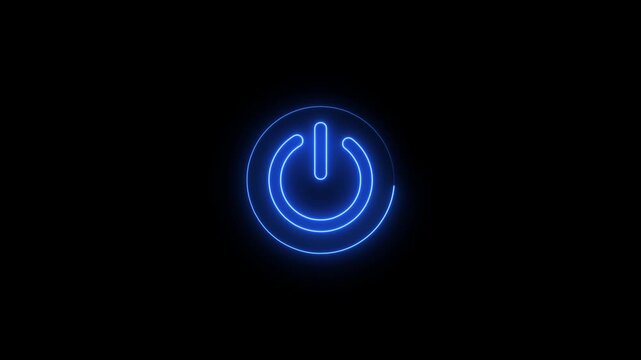 Neon Blue Power Button Symbol on Black Background on off start
