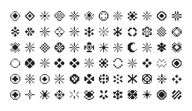 Pixel art star and asterisk symbol set for game, icon, and sign. flat vector illustration.