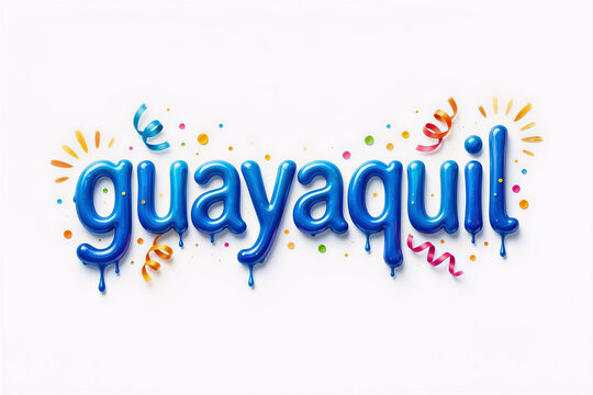 Texto de Guayaquil-Ecuador en pintura 3D con elementos festivos por Fiestas Julianas