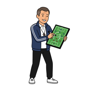 Soccer coach with tactical board