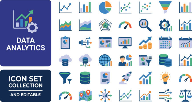 Data analytics and business intelligence icon set for infographics