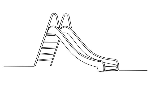 Continuous single line drawing of a playground slide for children with ladder and chute
