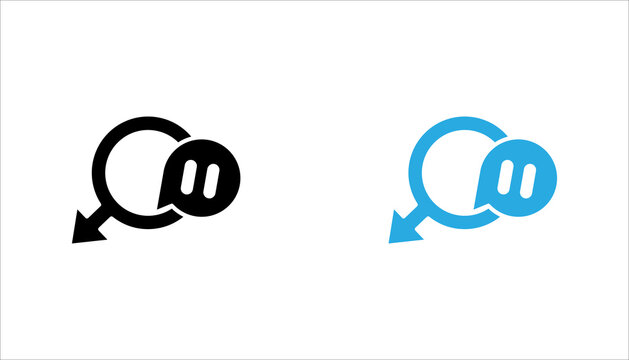 Minimal female gender symbol with speech bubble and pause sign line icon. Vector outline illustration representing women empowerment, gender equality, communication, feminism, social awareness, and fe
