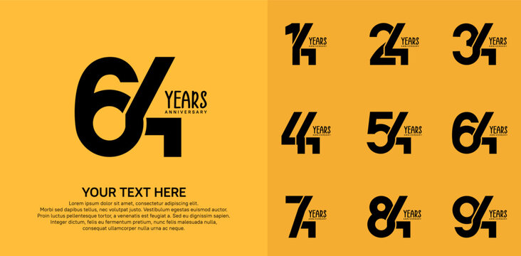 Anniversary logo set vector design, black color for celebration event
