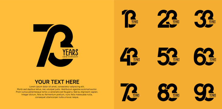 Anniversary logo set vector design, black color for celebration event
