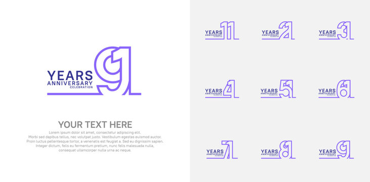 Anniversary logo set vector design, purple color for celebration event
