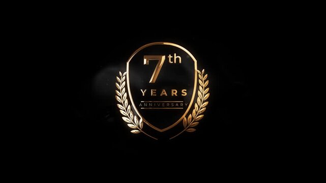 Luxury Golden 7th Year Anniversary Badge Animation with Alpha Channel