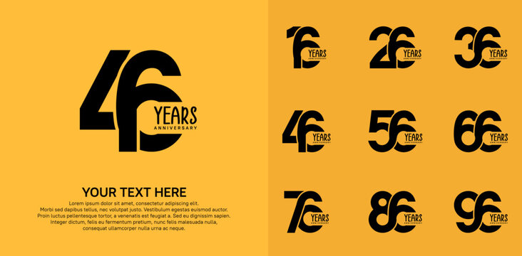 Anniversary logo set vector design, black color for celebration event