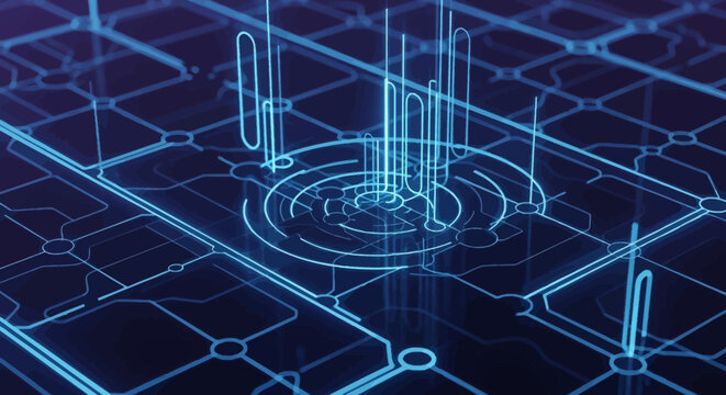 Abstract Blue Digital Circuit Board Grid with Glowing Connections