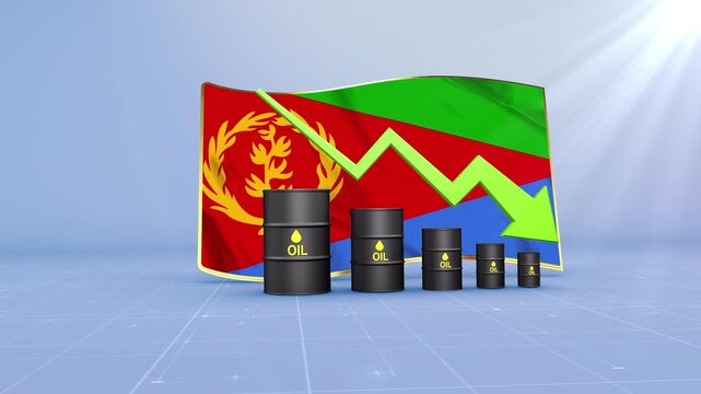 Eritrea Oil Price Falling with Oil Barrels Downward Green Arrow and 3D Financial Data Visualization Graphs for Economy and Business Concept