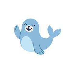 Cute baby seal waving flipper flat vector illustration of happy smiling marine animal character © bytaristudio