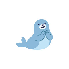Cute baby seal clapping flippers flat vector illustration of shy and happy marine animal character © bytaristudio