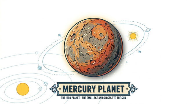 Mercury planet vintage vector illustration with solar system orbit line background