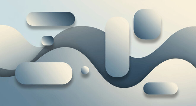 Abstract Blue Wave Shapes with Rounded Rectangles and Sphere 3D