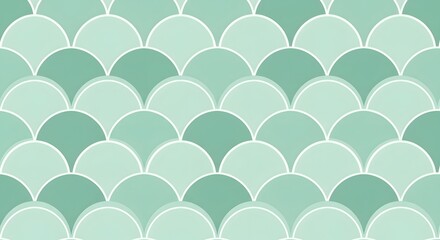 Scales pattern creates a repetitive fish-inspired geometric design in shades of soft seafoam green.