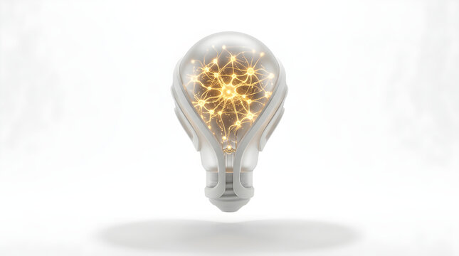 Desain Konsep Lampu Bohlam dengan Jaringan Saraf Neuron AI Futuristik Render 3D