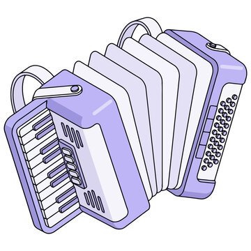 An isometric icon of a Vibrant purple accordion musical instrument illustration.