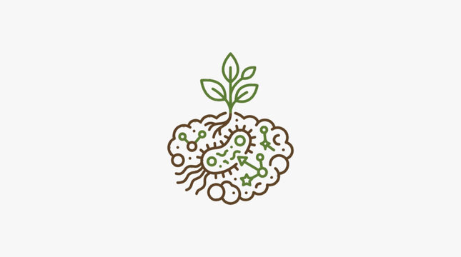 Microscopic life forms and plant sprout illustration.