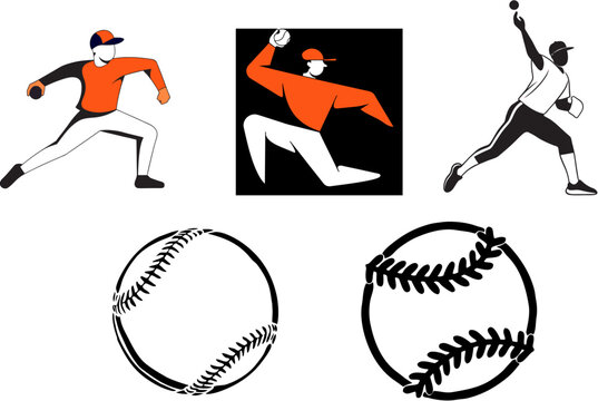 Baseball Pitcher and Ball Vector Clipart Set
