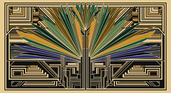 Art Deco Geometric Fan Pattern - Vintage Graphic Design