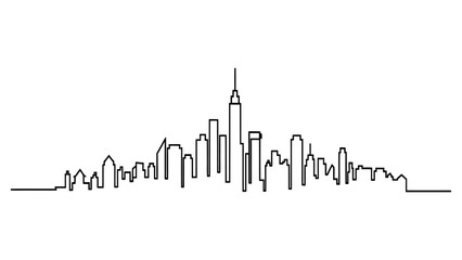 Obraz premium Continuous single line drawing of a city skyline with skyscrapers and buildings