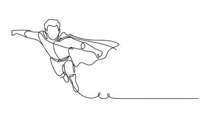 Continuous single line drawing of a flying superhero man in a cape © Dipa Roy