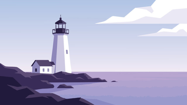 Coastal Lighthouse Illustration With Scenic Sky And Water
