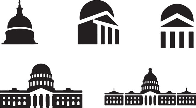 Black and white silhouettes of famous government buildings  capitol  parliament
