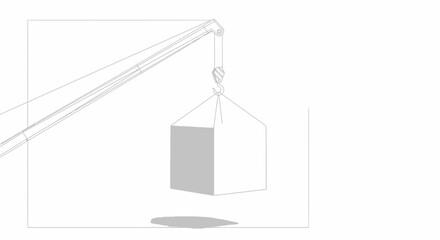 Naklejka premium Crane lifting a heavy container with hook and cables, industrial logistics and heavy industry concept