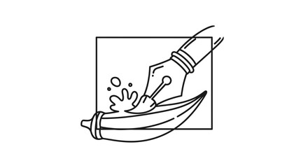 Obraz premium Creative Okra Drawing: Fountain Pen Illustrates Vegetable with Splashes